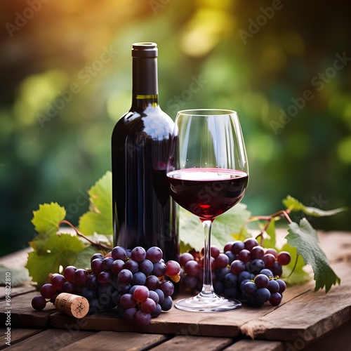 Wineglass with grape on wooden table