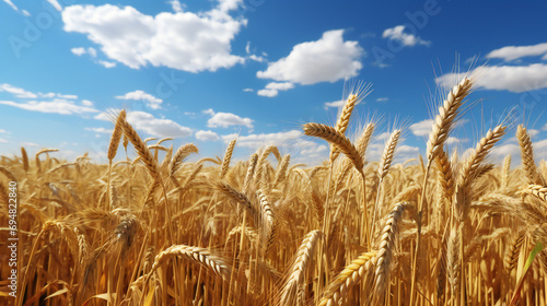 Golden Wheat Field and Blue Sky With Clouds