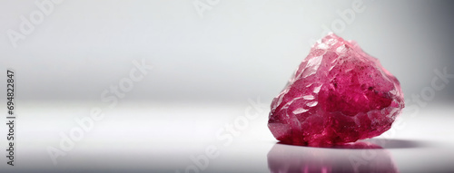 Red beryl is a rare precious natural stone on white background. AI generated. Header banner mockup with space. photo