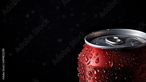 A can of a soda with water droplets on it, AI