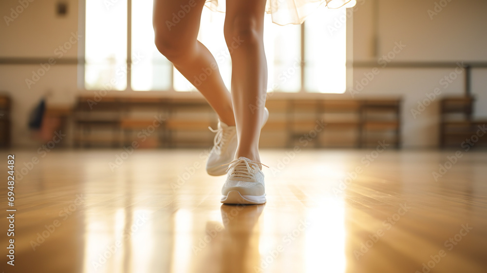 Fototapeta premium 室内でダンスの練習をする少女の足元
