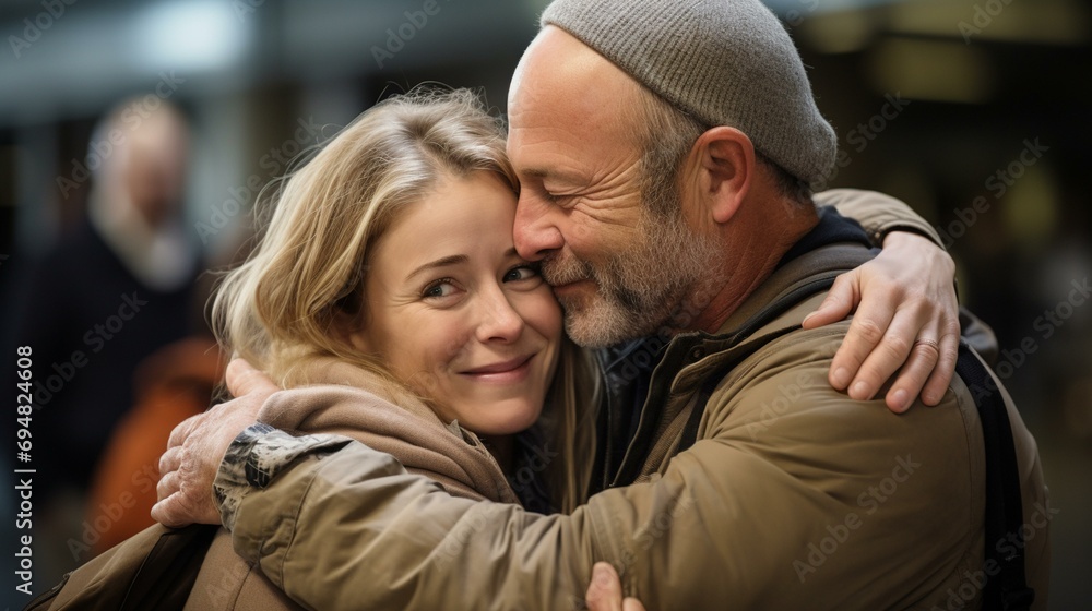 Obraz premium Heartfelt hugs, reuniting with loved ones