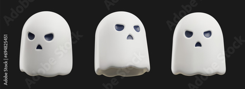 Ghost spooky monster for Halloween 3D realistic vector illustration isolated.