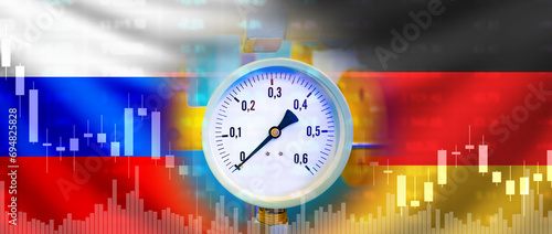 Gas monometer. Flags of Rus...