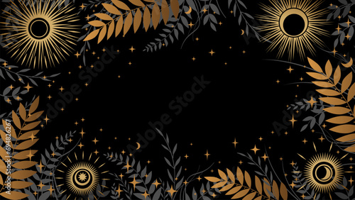 Mystical star background for design with stars and plants