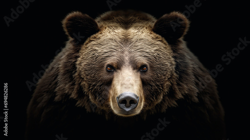 Portrait of a Brown bear against black background