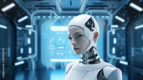 Cyborg Robot With A Female Human Face