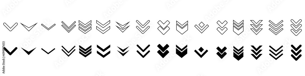 Down arrow vector icon set. scroll illustration sign collection. Down arrow vector icon set. scroll illustration sign collection.