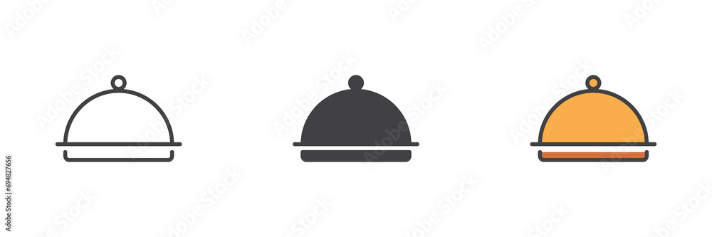 Food tray different style icon set. Food tray different style icon set.