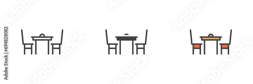 Dining table with chairs different style icon set