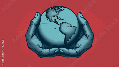 Cartoon of a hand grabbing a globe world Leprosy Day photo