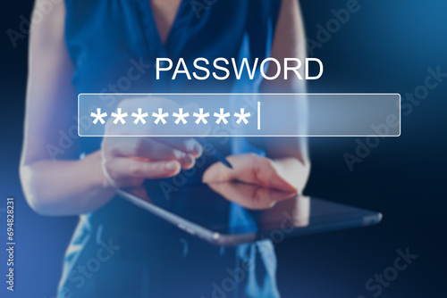 Password entry field. Woman...