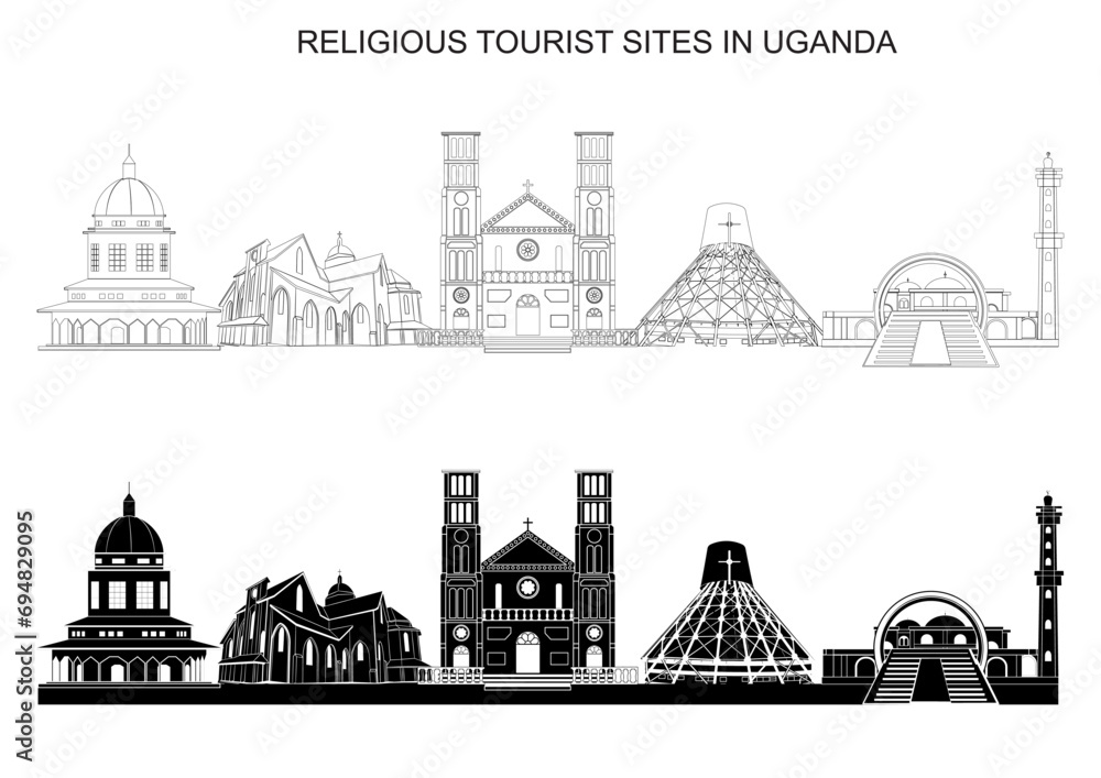Discover the soulful beauty of Uganda's religious tourist sites with our captivating vector clipart silhouette. Immerse yourself in the enchanting Kampala skyline, a perfect blend of spirituality and 