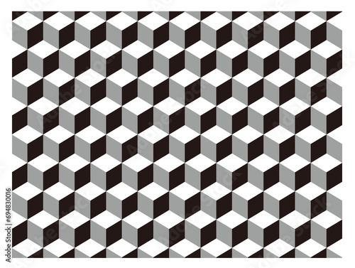 幾何学模様・立方体・白黒