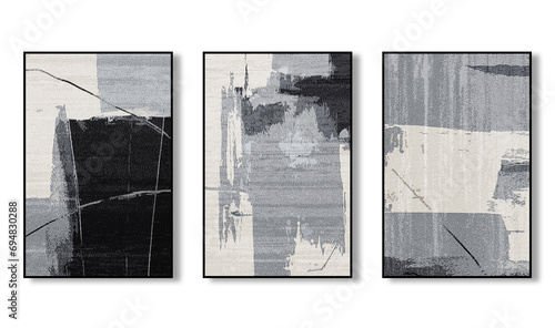 Set of three abstract art paintings collection posters for wall decoration, wallpaper, posters, cards, murals, carpets, hanging paintings, prints photo