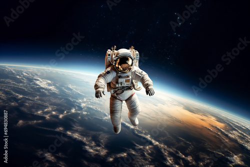 Generative AI image of astronaut floating in Earth's orbit photo