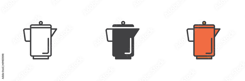 Kettle different style icon set. Kettle different style icon set.