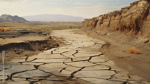A stunning hyperrealistic illustration of a cracked desert landscape, with each fissure and texture rendered in remarkable detail.