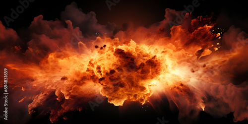 Realistic explosion of a bomb with fire sparks and smoke on a black background,Fire explosion Effect of Fire Blast Landscape,Abstract blaze fire flame texture for banner background