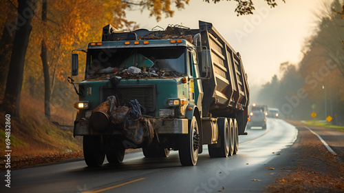 Old Garbage Truck On Road In Canada