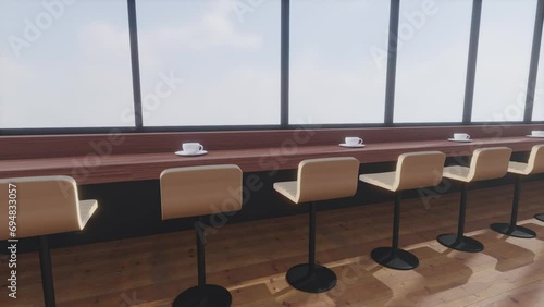 カフェの窓際のカウンターを移動するシームレスなループアニメーション動画
