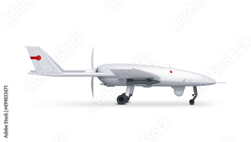 Military Drone With Landing Gear On White
