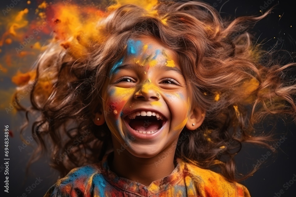 Girl engaged in colorful painting delight, holi festival images hd