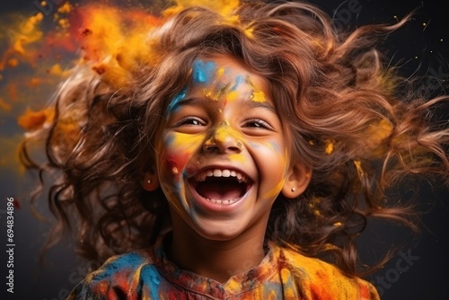 Girl engaged in colorful painting delight, holi festival images hd