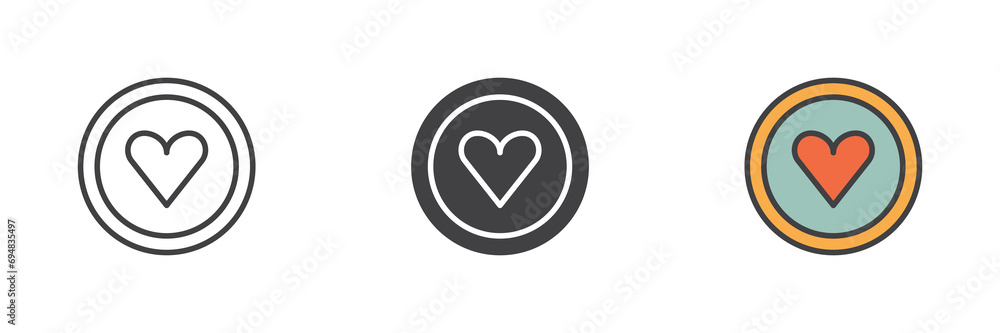 Heart on a plate different style icon set Heart on a plate different style icon set