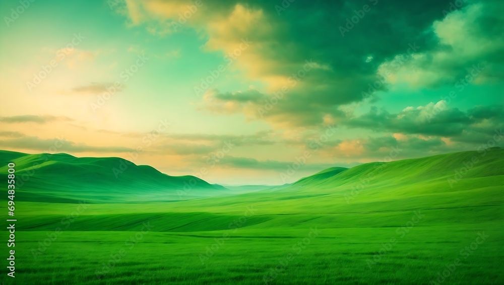 A beautyful sky and field and some mountain background photo, AI generative
