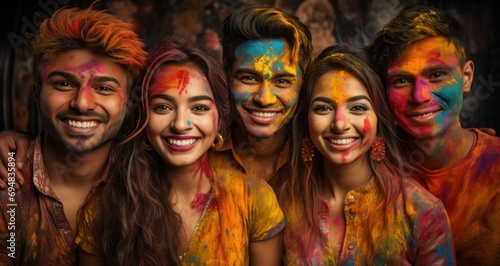 Holi revelry friends enjoying with colorful faces, holi festival images hd