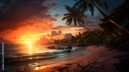 stunning beach sunset scene with a warm golden glow