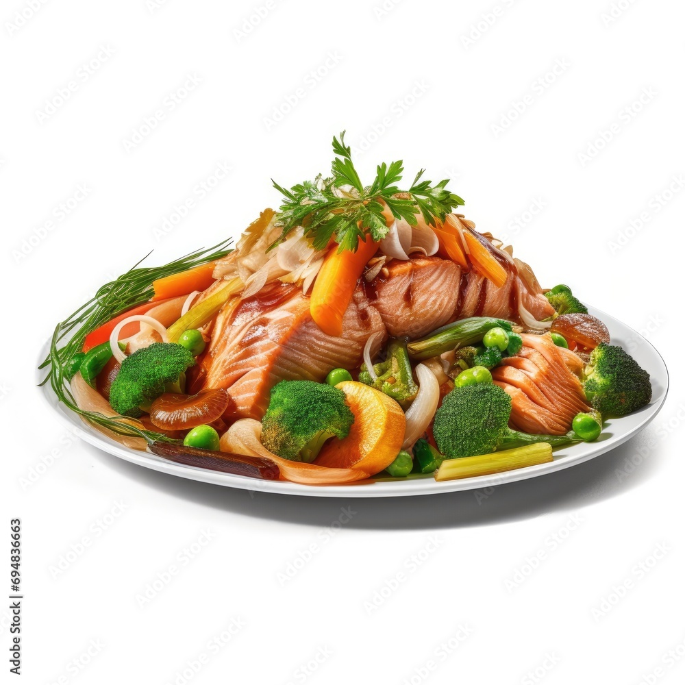 Steamed Salmon under Teriyaki w Vegetables Mix Steamed Salmon under Teriyaki w Vegetables Mix