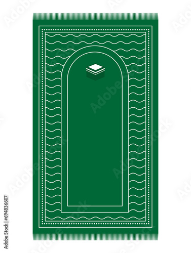 Muslim green prayer rug. Islamic textile. Minimal designs.
