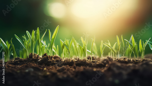 Green sprouts on black soil