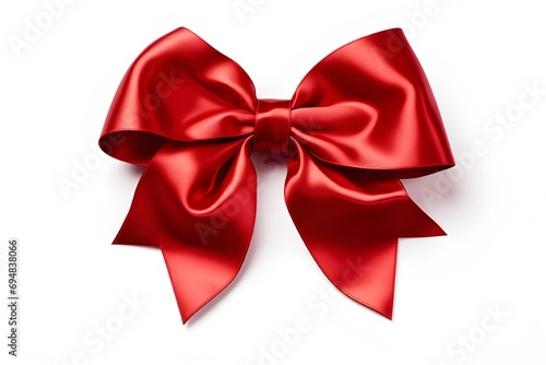 Red satin bow isolated on white background