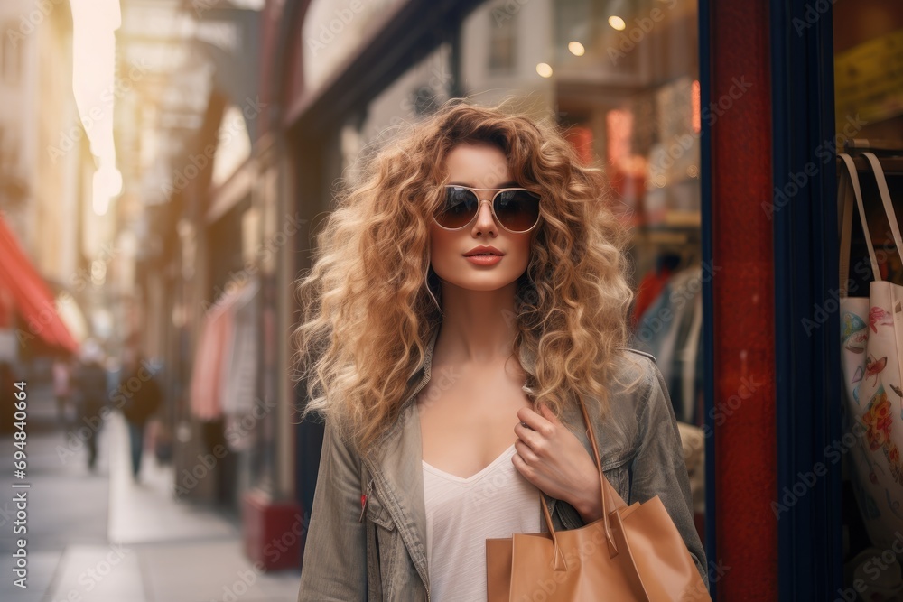 Fashionable young woman shopping in the city Fashionable young woman shopping in the city