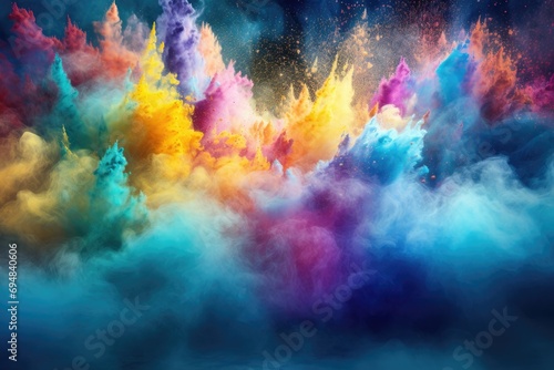 Explosion of colored powder at a festival, creating a spectrum effect