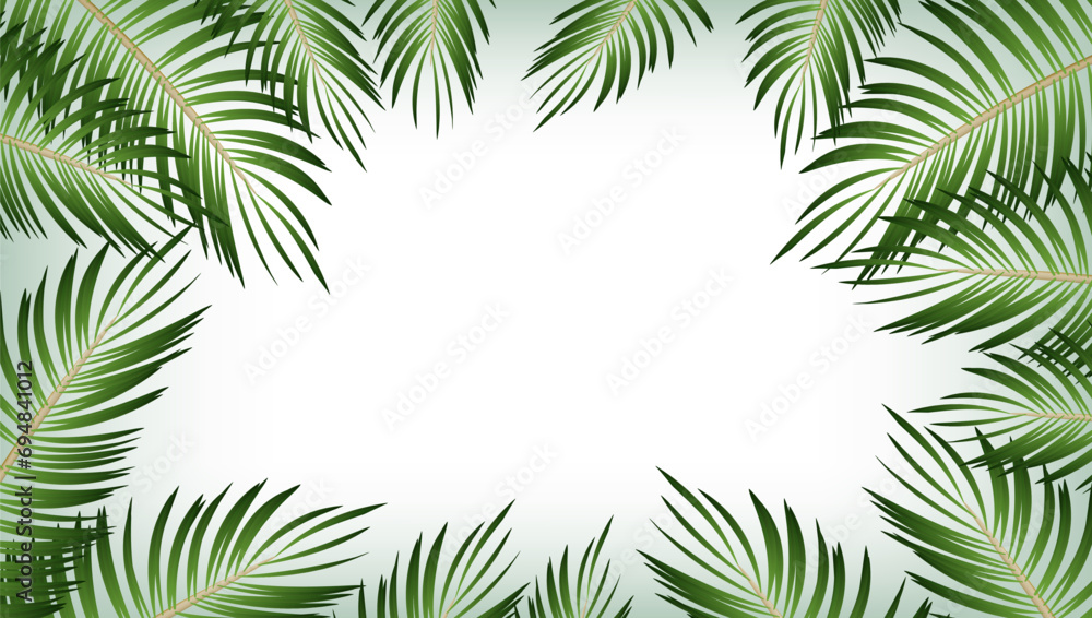 2D Realistic Palm Leaves On White Background