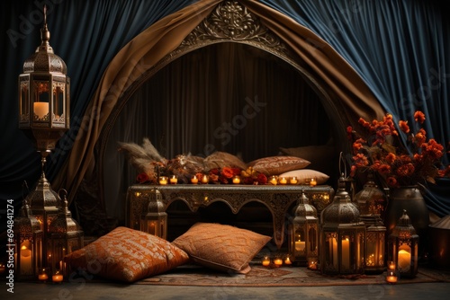 Moroccan inspired tent with ornate lantern candles, valentine, dating and love proposal image