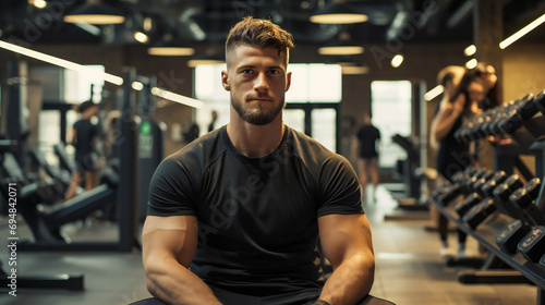 A Strong Man With Muscles In The GYM