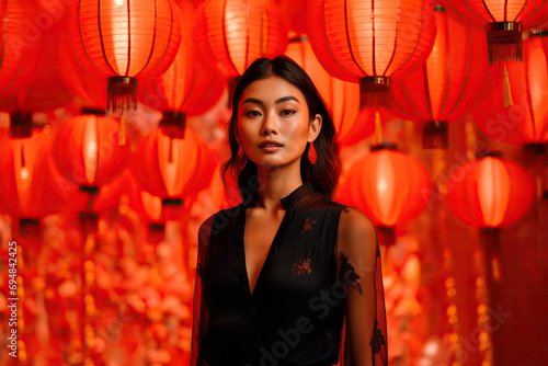 Asian woman in the Chinese New Year Celebration Created With Generative AI Technology photo