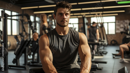 A Portrait Of A Man With Big Muscles Exercising In The GYM