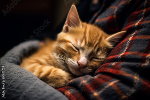 Generative AI image of a peaceful sleeping kitten photo