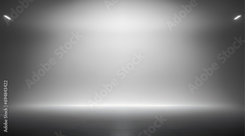 A bright, illuminated wall in a dimly lit room, Abstract dark room, Black room or stage background for product placement, Panoramic view of the abstract fog