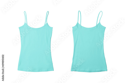 Blank Girl Light Aqua Tank Top Shirt Template Front and Back View
