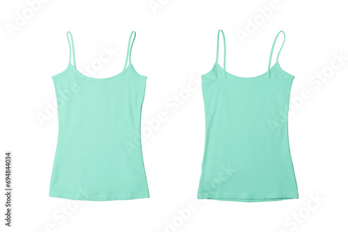Blank Girl Light Green Tank Top Shirt Template Front and Back View