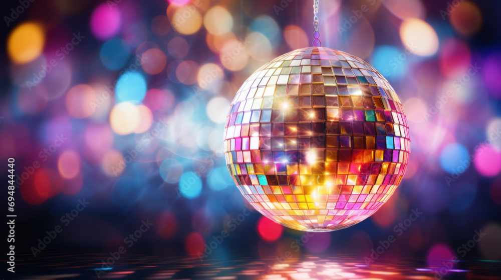 Unreal disco ball, psychedelic lights in background Unreal disco ball, psychedelic lights in background