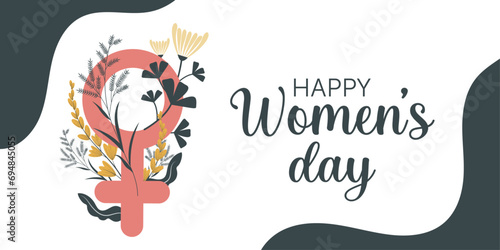 Happy Women's Day banner. The banner is excellent for social media posts, cards, brochures, flyers, and advertising poster templates.  photo