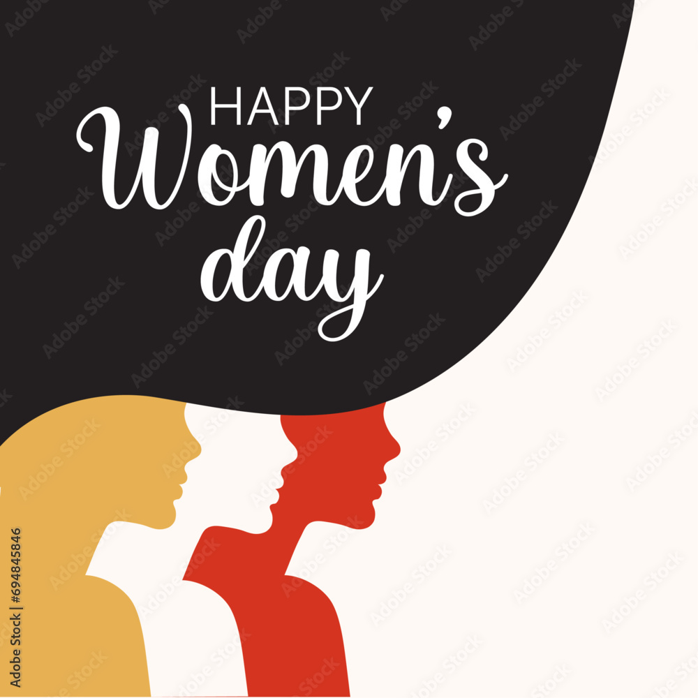 International Women's Day. March 8 poster. The poster is excellent for social media posts, cards, brochures, flyers, and advertising poster templates. It is a vector illustration